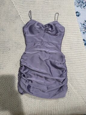 SHEIN Lavender-Gray Satin Spaghetti Strap Ruched Mini Dress